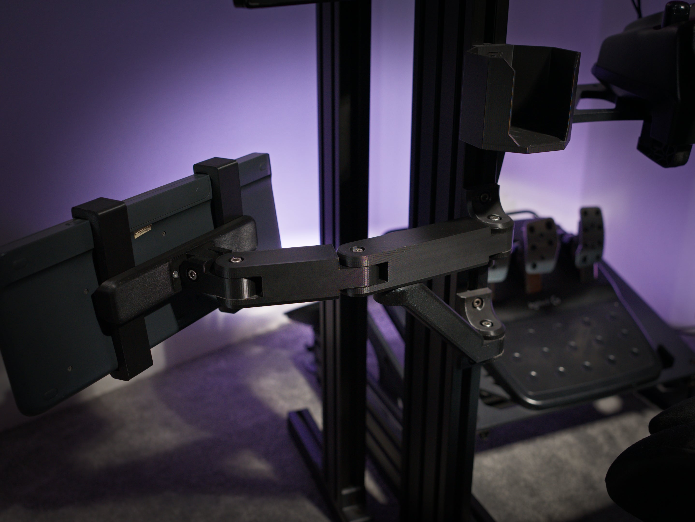 Dual-Arm Swivel Keyboard Holder for Aluminum Profile Sim Rigs