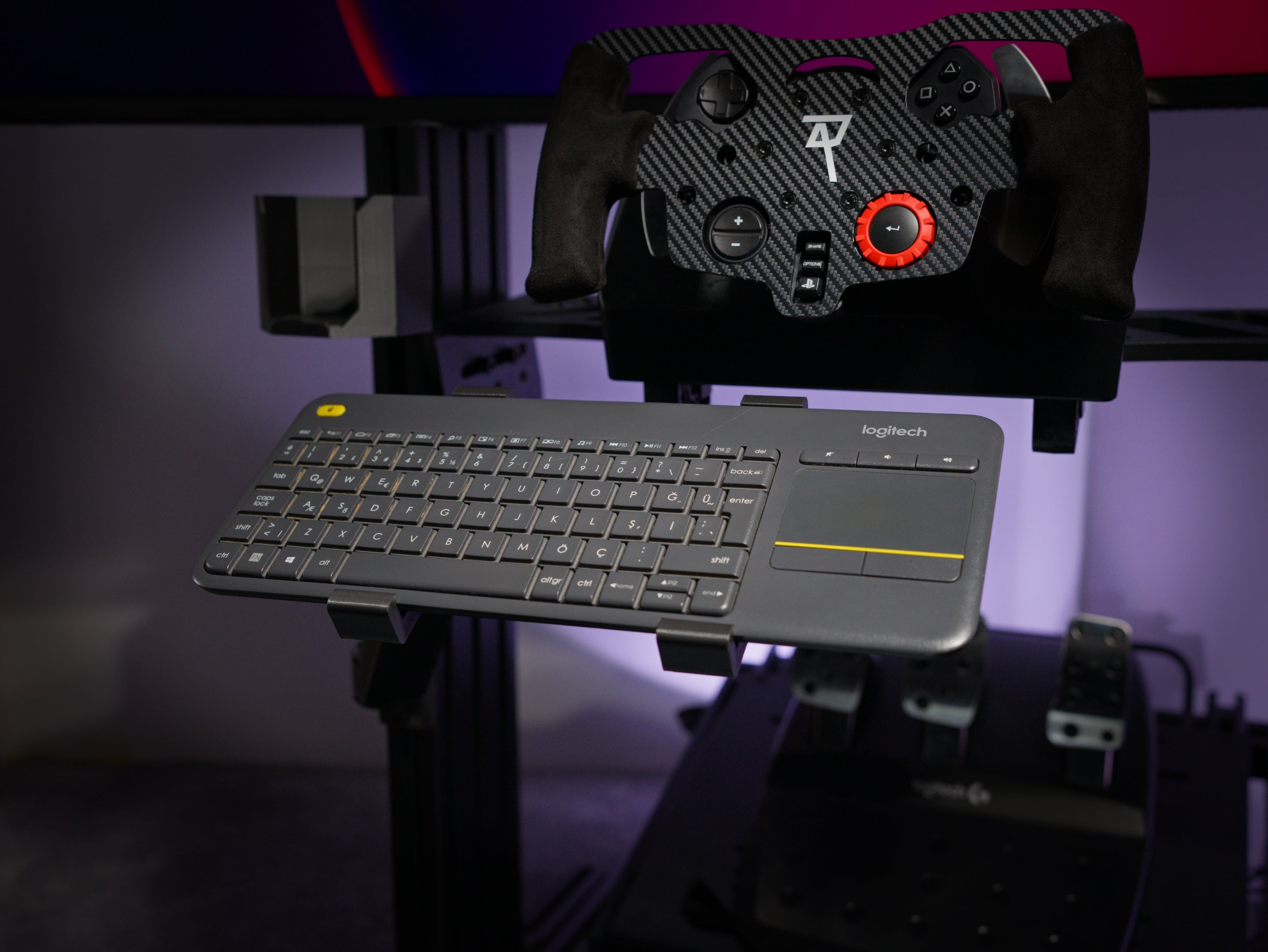 Dual-Arm Swivel Keyboard Holder for Aluminum Profile Sim Rigs