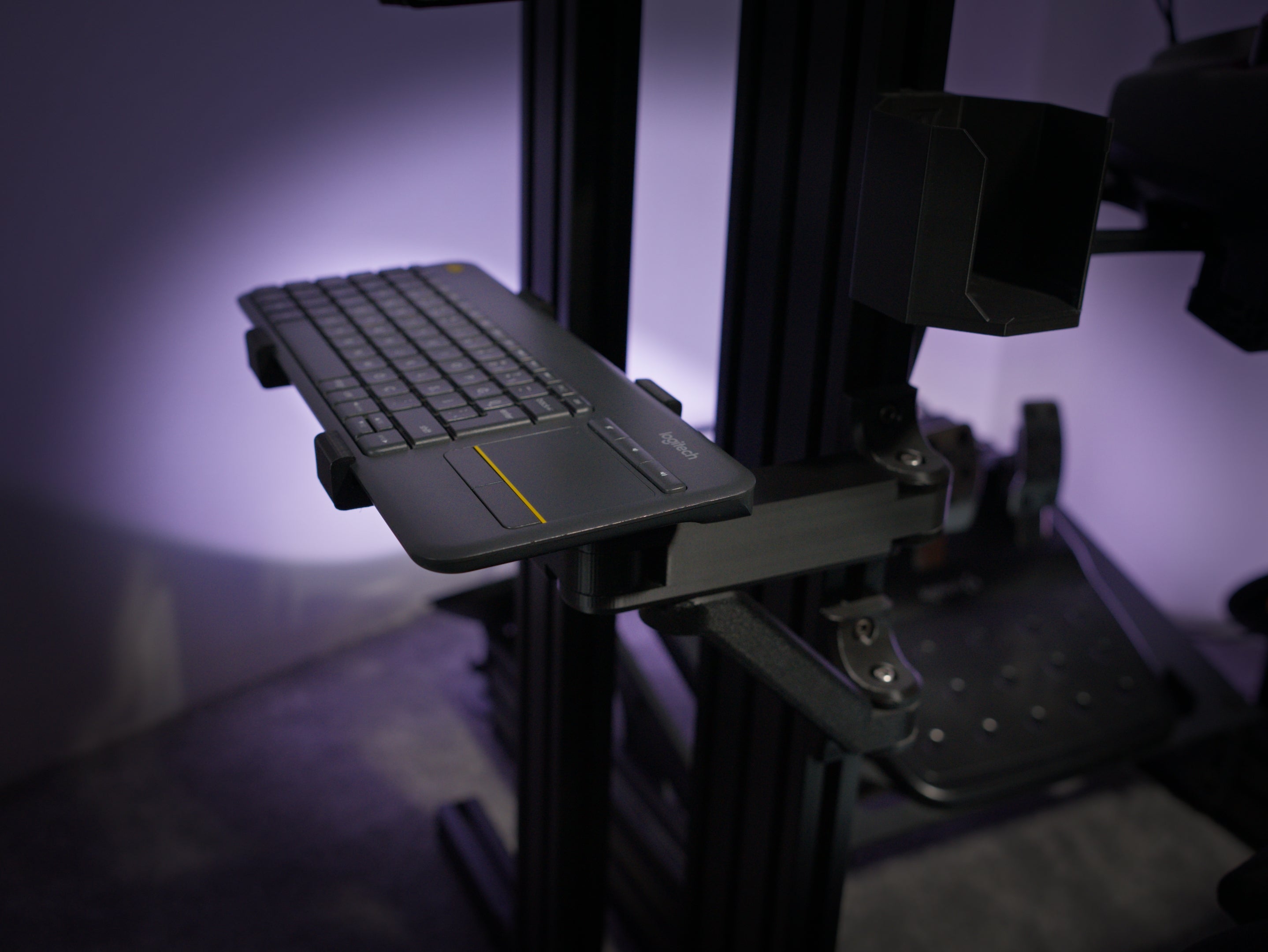 Dual-Arm Swivel Keyboard Holder for Aluminum Profile Sim Rigs